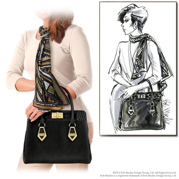 Bob Mackie Rodeo Drive Croc Print Leather Satchel Handbag - Picture 1 of 12